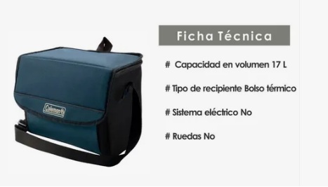 CONSERVADORA COLEMAN TIPO BOLSO 18 LATAS COLOR AZUL