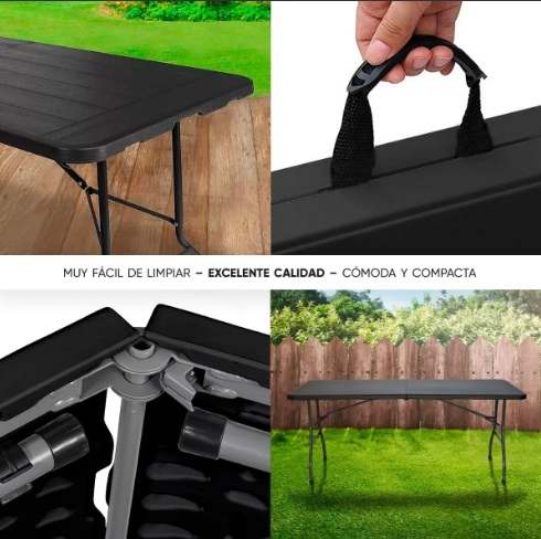 MESA PLEGABLE SPINIT SIMIL MADERA COLOR NEGRO