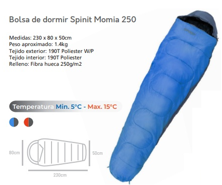 BOLSA DE DORMIR SPINIT MOMIA 250 AZUL
