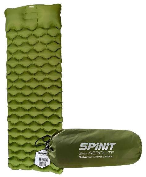 COLCHONETA INFLABLE ULTRA LIVIANA CON ALMOHADA SPINIT VERDE