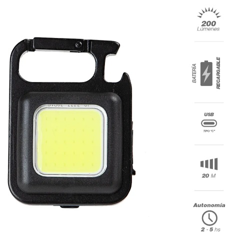 LINTERNA WATERDOG CON GANCHO 200 LUMENS RECARGABLE