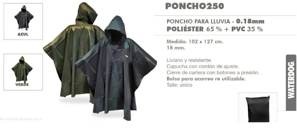 PONCHO WATERDOG PVC 250 AZUL