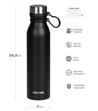 BOTELLA WATERDOG TERMICA BUHO 750 BK