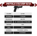 PISTOLA EKOL ES P92B BLACK CO2 BLOWBACK CON ESTUCHE