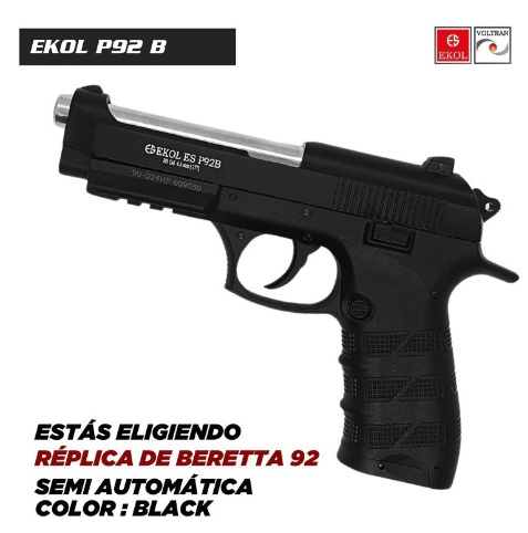 PISTOLA EKOL ES P92B BLACK CO2 BLOWBACK CON ESTUCHE