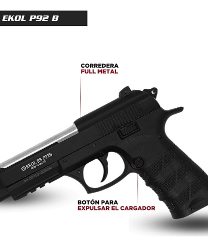 PISTOLA EKOL ES P92B BLACK CO2 BLOWBACK CON ESTUCHE