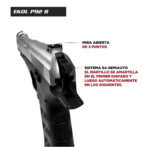 PISTOLA EKOL ES P92B WHITE CO2 BLOWBACK CON ESTUCHE