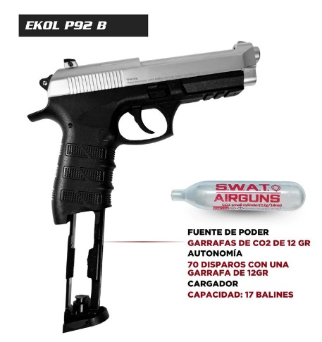 PISTOLA EKOL ES P92B WHITE CO2 BLOWBACK CON ESTUCHE