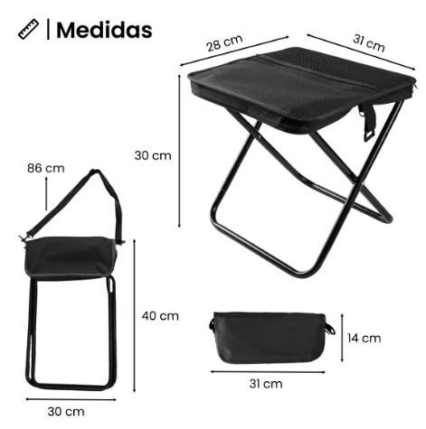 BANQUETA PLEGABLE COMPACTA NEGRA