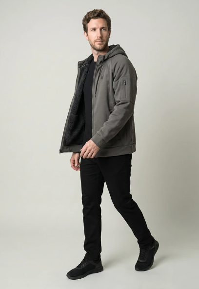 CAMPERA SPYDER HOMBRE CORDERITO CAPUCHA GRIS