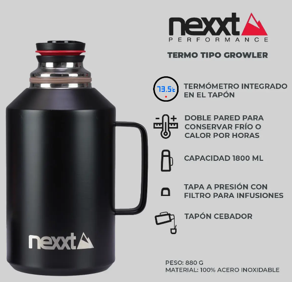 TERMO NEXXT 1800ML CON INDICADOR DE TEMPERATURA BLACK