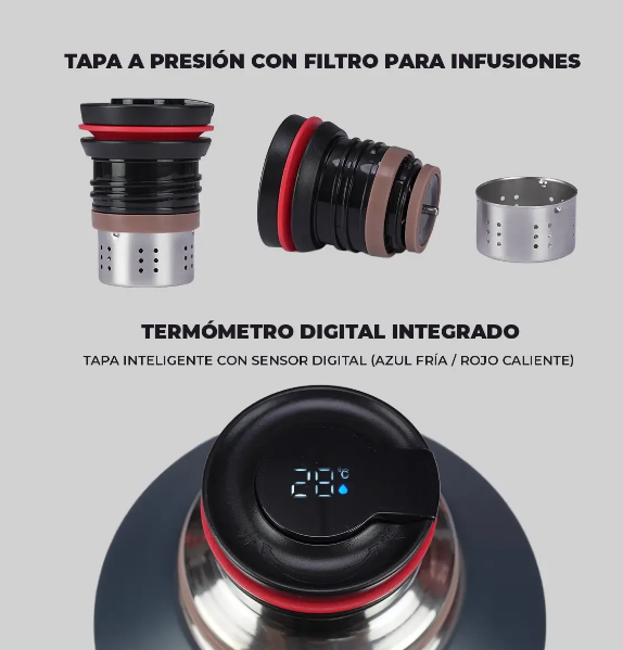 TERMO NEXXT 1800ML CON INDICADOR DE TEMPERATURA DARK GREY
