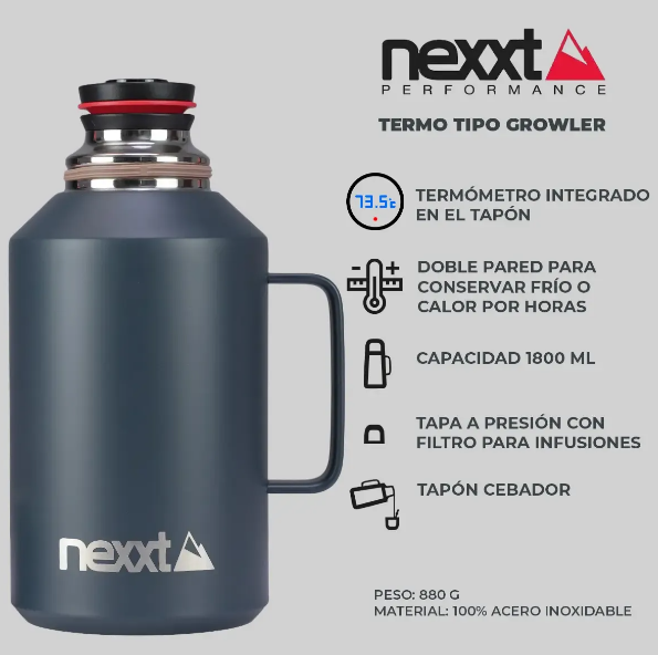 TERMO NEXXT 1800ML CON INDICADOR DE TEMPERATURA DARK GREY