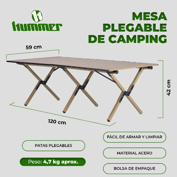MESA HUMMER ALUMINIO PLEGABLE WOOD