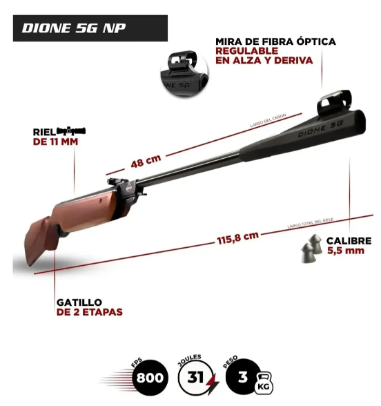 RIFLE ROSSI MADERA CALIBRE 5.5 NITRO PISTON
