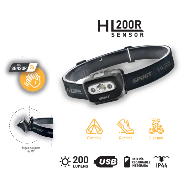 LINTERNA SPINIT HL200R SENSOR RECARGABLE