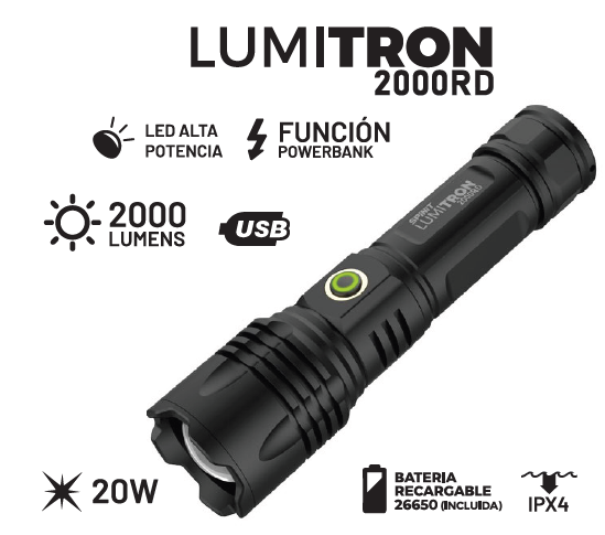LINTERNA SPINIT LUMITRON 2000RD FUNDA RECARGABLE