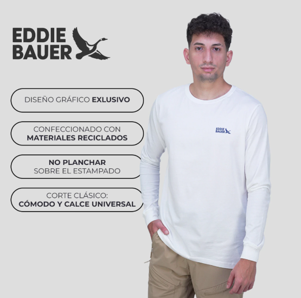 REMERA EDDIE BAUER HOMBRE GRAPHIC MANGA LARGA BLANCO
