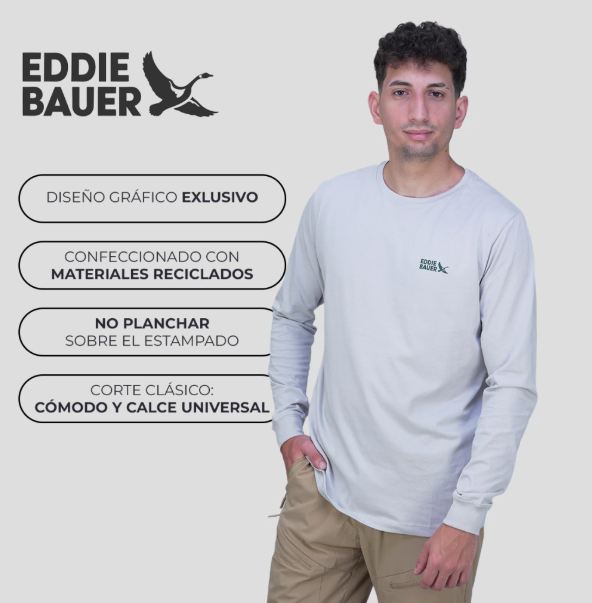 REMERA EDDIE BAUER HOMBRE GRAPHIC MANGA LARGA COOL GRAY