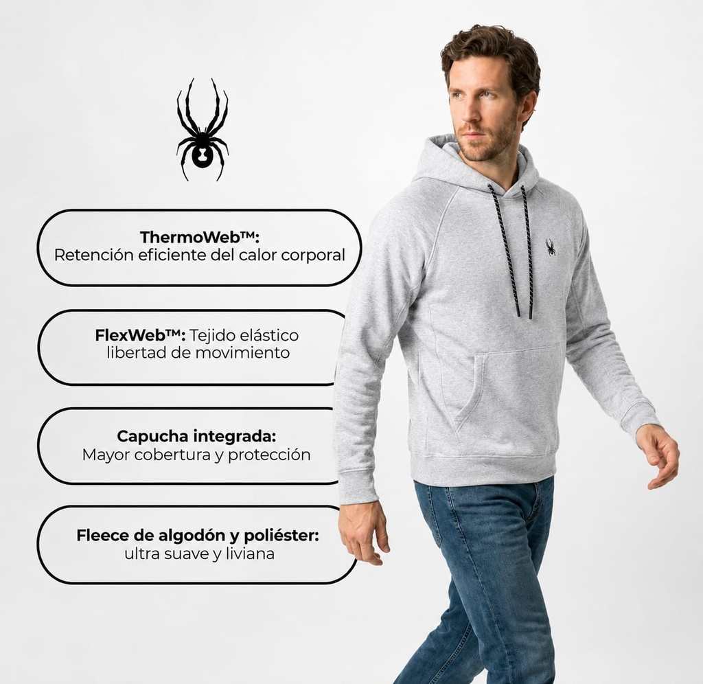 BUZO SPYDER HOMBRE CANGURO CAPUCHA GRIS