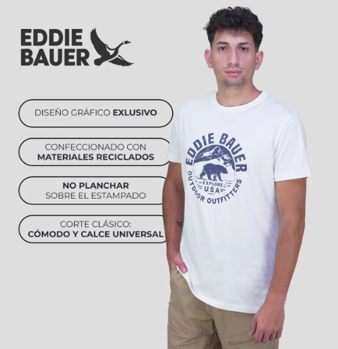 REMERA EDDIE BAUER HOMBRE BEAR LOGO BLANCO
