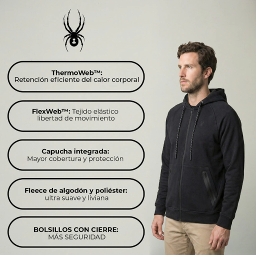CAMPERA SPYDER HOMBRE FLEECE CAPUCHA NEGRO
