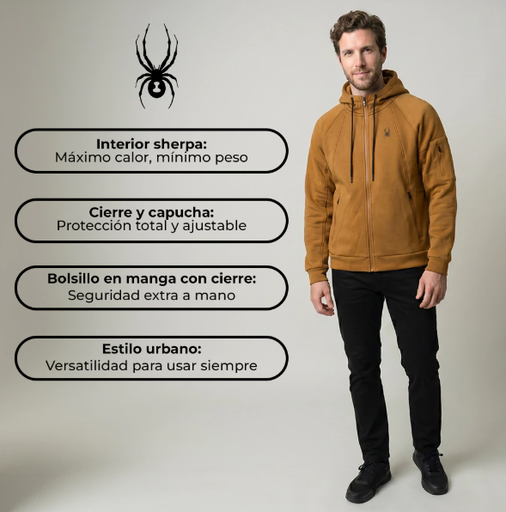 CAMPERA SPYDER HOMBRE CORDERITO CAPUCHA MOSTAZA