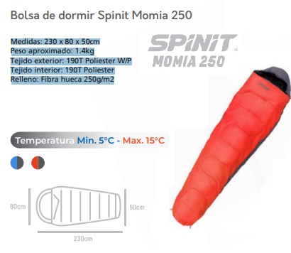 BOLSA DE DORMIR SPINIT MOMIA 250 ROJA